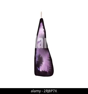 Witch candle for rituals. Watercolor stains of black purple and pink. Clipart. Raster illustration on a white background for printing, packaging and d Stock Photo