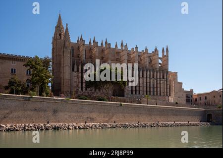 Palma de Mallorca, Spain - July 28, 2023: Amazing gothic cathedral of Santa Maria de Majorica in Palma. Stock Photo