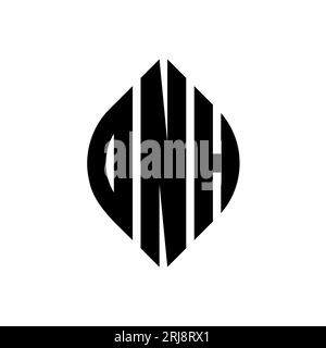 DNH circle letter logo design with circle and ellipse shape. DNH ellipse letters with typographic style. The three initials form a circle logo. DNH Ci Stock Vector