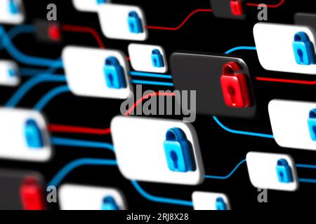Encryption network, secure blockchain, digital signature, cybersecurity concept Stock Photo