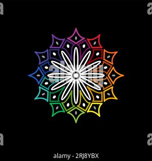 Colorful Mandala On Black Background, rainbow simple mandala vector design Stock Vector