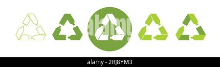 Set of recycle logo made by plastic bottles. Recycling symbol sticker. Think green. Vector illustration isolated on white background. Stock Vector
