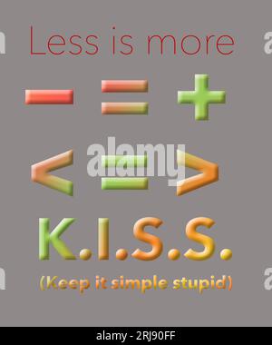 Math symbols form the old idiom that less is more. Simple is better than complex. Also kiss is an initialism or acronym for keep it simple stupid in t Stock Photo