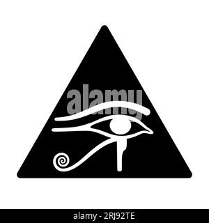 Eye of Horus in a black triangle. Ancient Egyptian symbol of protection, royal power and good health, personified in goddess Wadjet. All-Seeing Eye. Stock Photo