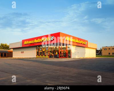 Yorkville, New York - Aug 9, 2023: Landscape Evening View of Advance Auto Parts Store Building Exterior. Stock Photo