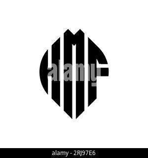 HMF circle letter logo design with circle and ellipse shape. HMF ellipse letters with typographic style. The three initials form a circle logo. HMF Ci Stock Vector