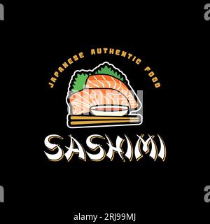 Authentic Japanese Food Logo, Sashimi Illustration Flat Design Inspiration Stock Vector