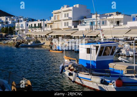 Piso Livadi, GR - 30 July 2023: Piso Livadi harbor and waterfront on Paros Island Stock Photo