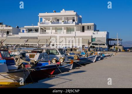 Piso Livadi, GR - 30 July 2023: Piso Livadi harbor and waterfront on Paros Island Stock Photo