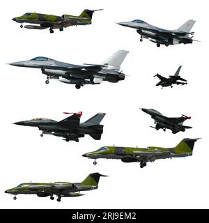 Collection with many war planes on a clean white background. 3500 x 3500 pixels Stock Photo