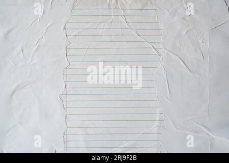 Glued wrinkled lined paper background Stock Photo