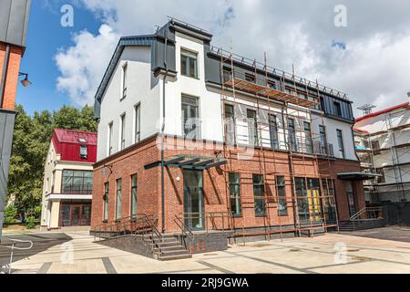 Scaffold against an old house in France with clear blue sky Stock Photo ...