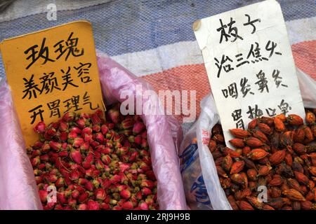 closeup photo, dried flowers for tea, in a market Stock Photo
