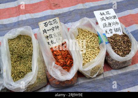 closeup photo, dried flowers for tea, in a market Stock Photo