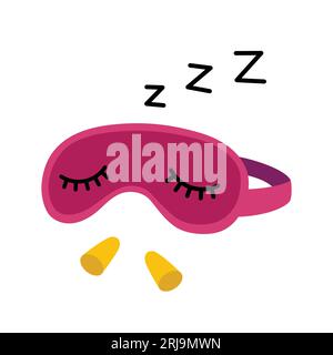 Sleeping mask with earplugs. Cute mask with closed eyes. Pink eye mask, flat design. Colorful vector illustration. Objects for better sleeping. Stock Vector
