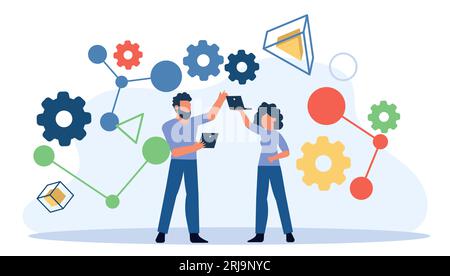 Person scientist people artificial intelligence vector concept illustration. Character target check AI laboratory science. Experiment lab working job. Stock Vector
