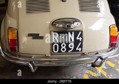 Bordeaux , France -  08 18 2023 : fiat 500 l beige vintage model old timer car sixties in rear back view Stock Photo