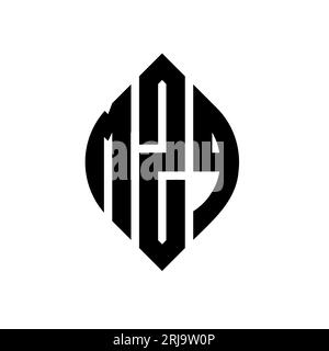 MZQ circle letter logo design with circle and ellipse shape. MZQ ellipse letters with typographic style. The three initials form a circle logo. MZQ Ci Stock Vector