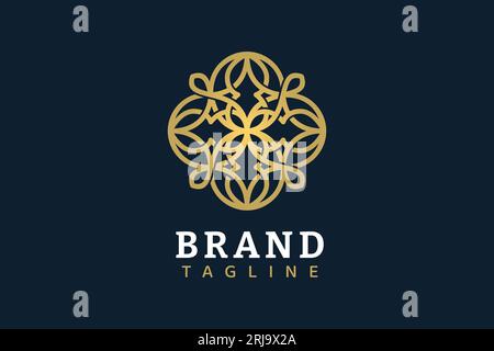 Golden Floral Medallion Logo Vector Design Stock Vector