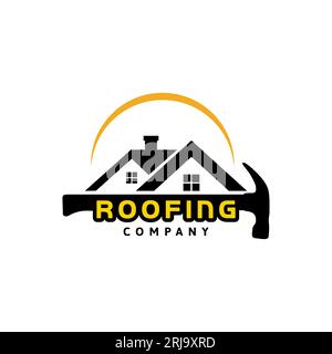 Roof and Hammer Renovation Logo design. Builder Logo, Home Service Stock Vector