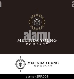 Elegant Luxury Initial Monogram M Y Hexagon Logo design inspiration with simple Art Deco Line Stock Vector