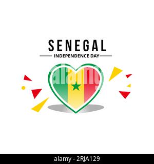 senegal flag in the middle of a heart ornament with original color Stock Vector