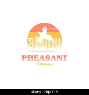 Beautiful Pheasant Silhouette Flying Over the River Logo Design Stock Vector