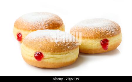 freshly baked jelly donuts isolated on white background Stock Photo
