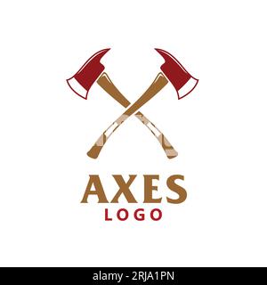 Ax Logo, Crossed Wooden Axes Logo Design Stock Vector