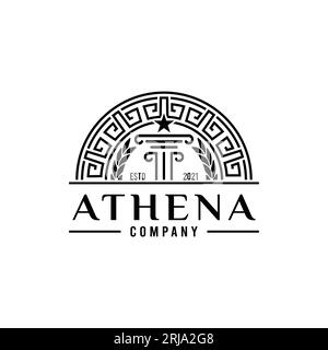 Ancient Greek pillar column, Laurel Wreath, border pattern logo design vector Stock Vector