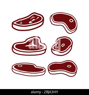 Steak Meat Beef Icon Set Vector Stock Vector