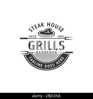Steak House or Butcher Shop Vintage Typographic Labels, Emblems, Logo Design Inspiration Stock Vector
