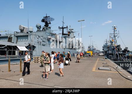 People visit the Naval Base Kiel-Wik, Gorch Fock Pier during an Open Day, Kiel, Schleswig-Holstein, Germany Stock Photo