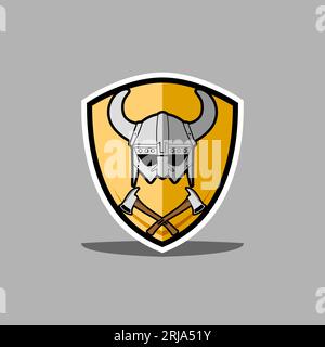 Modern Viking Helmet With Crossed Ax for Esports Logo design Stock Vector