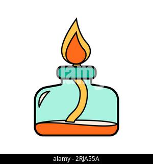 Science school alcohol or spirit burner icon. Chemistry and biology education laboratory cartoon bunsen burner with flames. Bold bright chemical Stock Vector