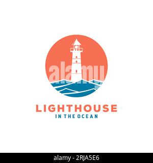 Lighthouse Searchlight Beacon Tower Island Beach logo design inspiration Stock Vector