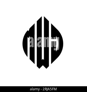 MWJ circle letter logo design with circle and ellipse shape. MWJ ellipse letters with typographic style. The three initials form a circle logo. MWJ Ci Stock Vector