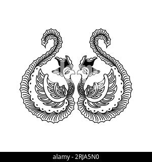Artistic Batik Line Drawing Bird Fowl Design Inspiration Stock Vector