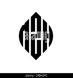 MZX circle letter logo design with circle and ellipse shape. MZX ellipse letters with typographic style. The three initials form a circle logo. MZX Ci Stock Vector