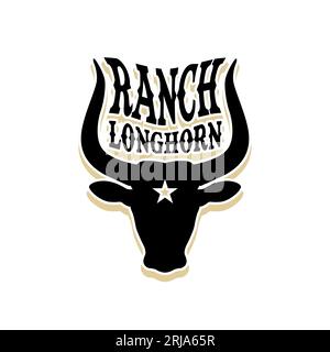 Western Longhorn Bull Cow Buffalo Head silhouette For Ranch Livestock Logo Design Stock Vector