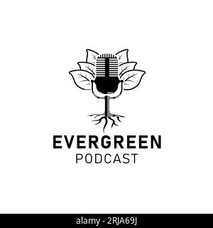 Mic Microphone Leaf and Root for Business Podcast Logo design vector Stock Vector