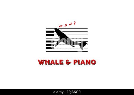 Singing Whale Piano Music Key Notes Silhouette logo design Stock Vector