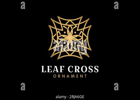 Golden Leaf Cross Mandala Logo Stock Vector