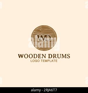 WD Wooden Drum Initials, Wood Grain Logo Design Inspiration Stock Vector