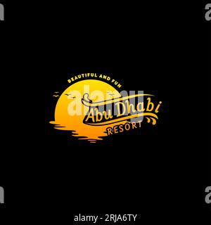 sunset logo for resort,  hotel, restaurant, bar, cafe or adventure logo label Stock Vector