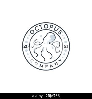 Simple Octopus Squid Label Logo Inspirational Design Stock Vector
