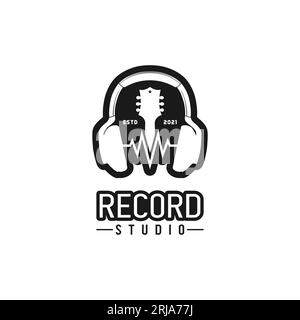 Headphone, Guitar Head Studio Recording, Sound wave logo design Stock Vector