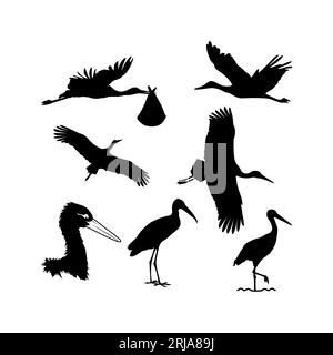 stork silhouette set design inspiration Stock Vector