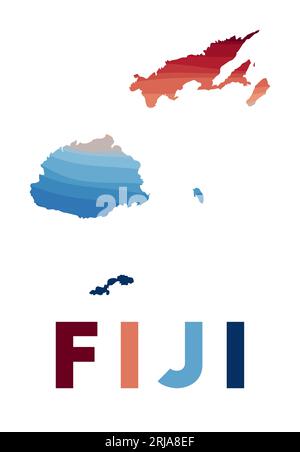 Fiji map. Map of the country with beautiful geometric waves in red blue colors. Vivid Fiji shape. Vector illustration. Stock Vector