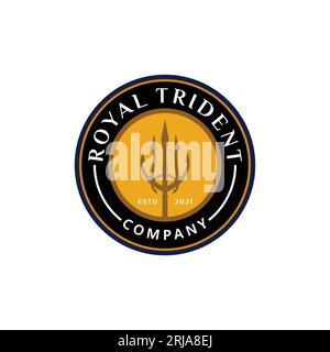 Trident Neptune God Poseidon Triton King Shiva Spear Label logo design Stock Vector